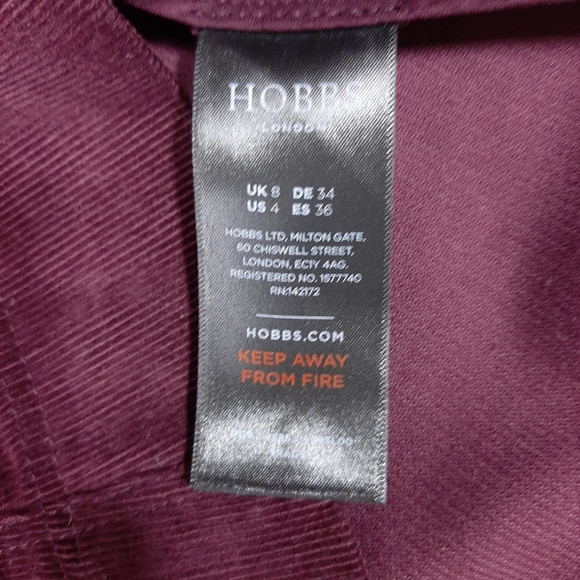 Hobbs Burgundy Skirt Size 8 A-Line Mini Cord Winter Staple - Picture 6 of 7